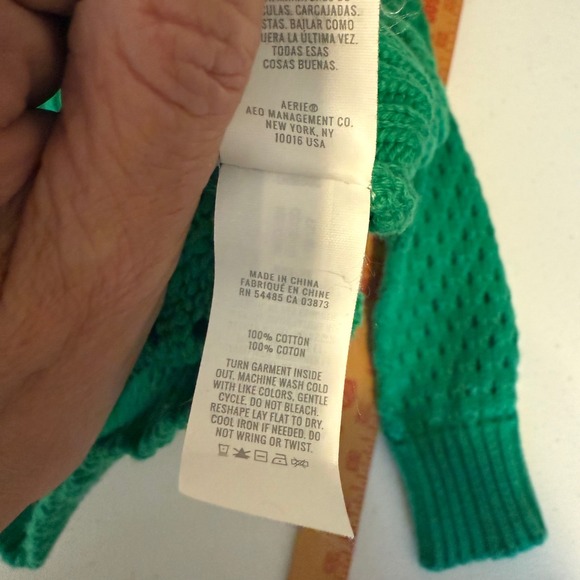 Aerie Green Mesh Collared Long Sleeve Sweater Pullover Knit Shirt Top Womens S - Picture 4 of 6